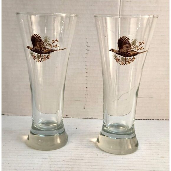 Vintage Pheasant Wildlife Tall Pilsner Drinking Glasses Tumblers Set Of 2, 7x3 i - Picture 9 of 9